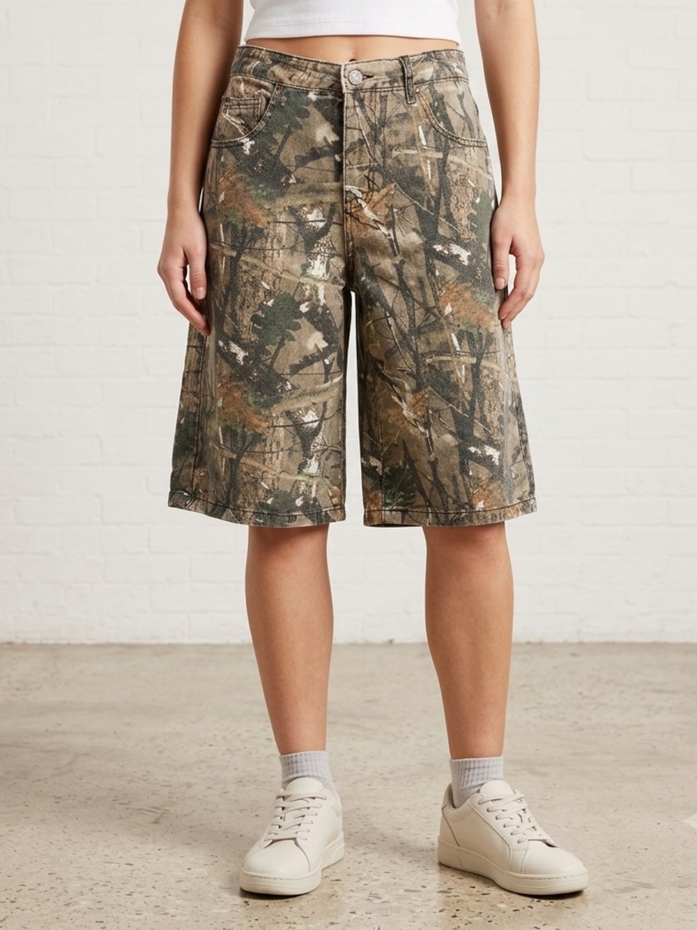 Refuge Camo Jorts Baggy Denim Shorts Women's Size M RealTree Mossy Oak Y2K